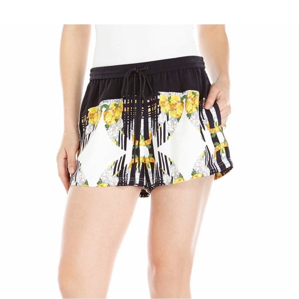 Rebecca Minkoff SILK Black and Yellow Floral Athletic Shorts